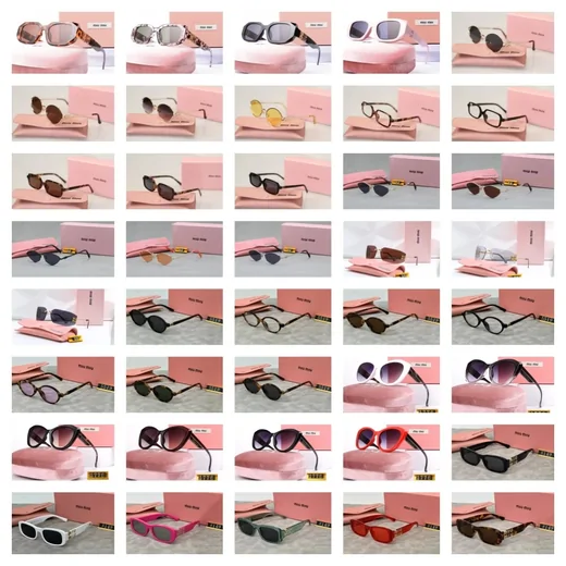 Grid of rectangular sunglasses in tortoise and coloured frames sitting on pink cases