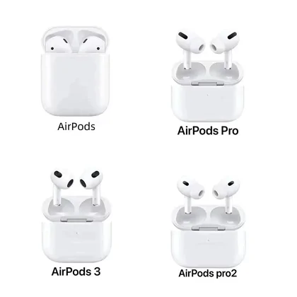 Chart of white wireless earbud cases in several versions